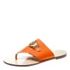 Versace Orange Leather Medusa Embellished Thong Sandals Size 39 For Women