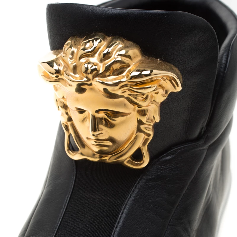 Versace Black Leather Medusa High Top Sneakers Size 38 For Women - Image 7