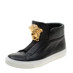 Versace Black Leather Medusa High Top Sneakers Size 38 For Women