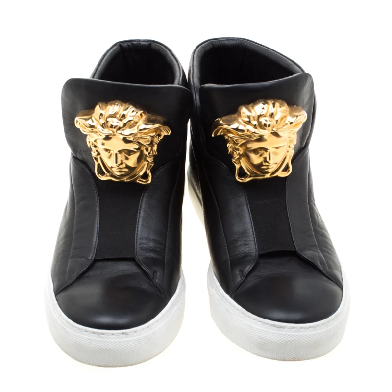 Versace Black Leather Medusa High Top Sneakers Size 38 For Women - Image 3