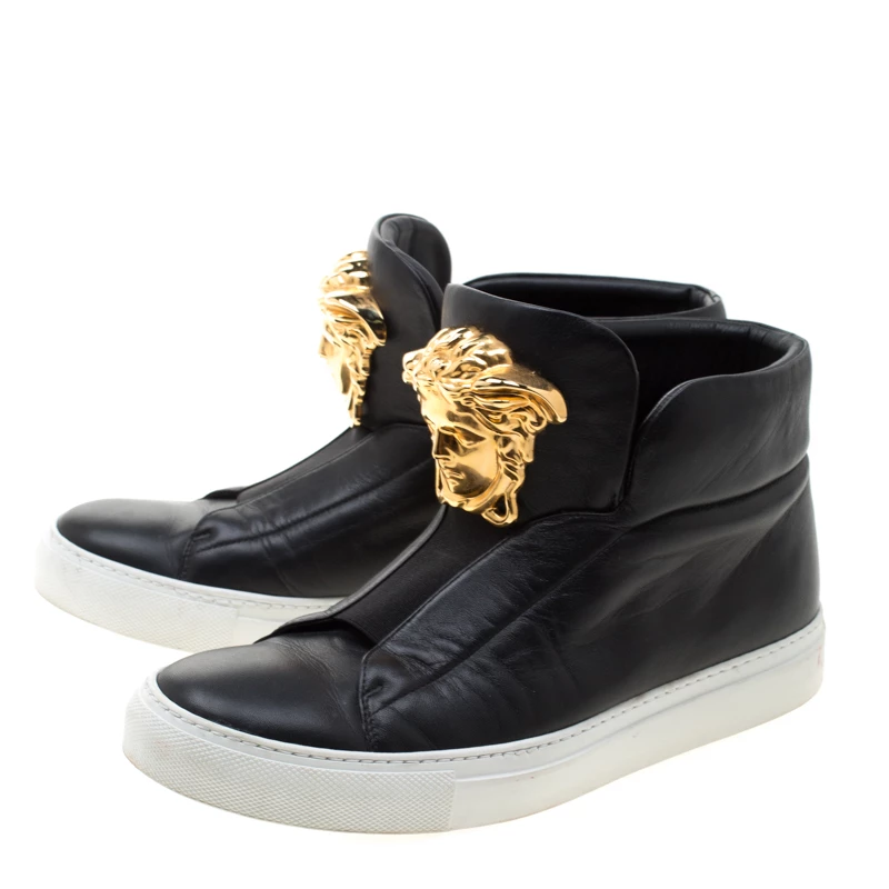 Versace Black Leather Medusa High Top Sneakers Size 38 For Women - Image 4