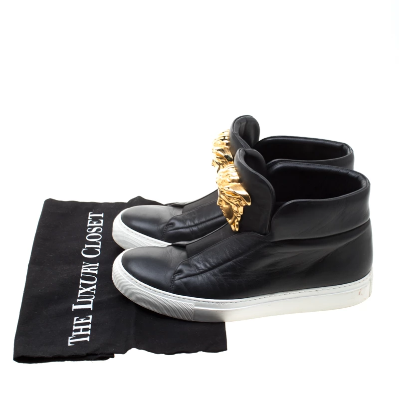 Versace Black Leather Medusa High Top Sneakers Size 38 For Women - Image 8