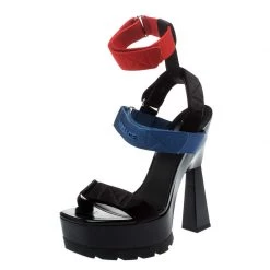 Versace Multicolor Satin Band Velcro Strap Platform Sandals Size 38 For Women