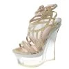 Versace Cream Suede Emebllished Cut Out Ankle Strap Wedge Platform Sandals Size 40 For Women