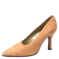 Versace Beige Suede Pointed Toe Pumps Size 38.5 For Women