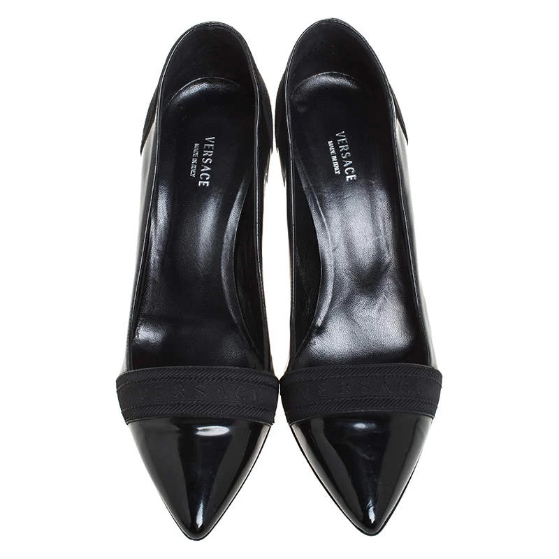 Versace Black Patent Leather Pointed Toe Pumps Size 39 For Women - Image 3