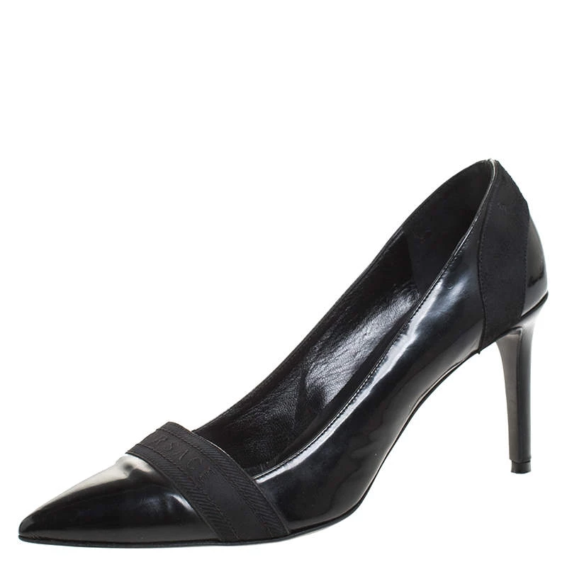 Versace Black Patent Leather Pointed Toe Pumps Size 39 For Women