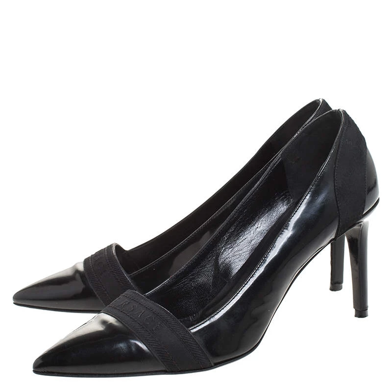 Versace Black Patent Leather Pointed Toe Pumps Size 39 For Women - Image 4