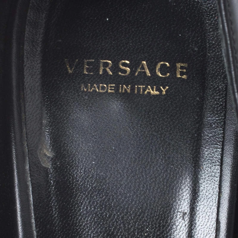 Versace Black Leather Peep Toe Medusa Heel Pumps Size 37 For Women - Image 7