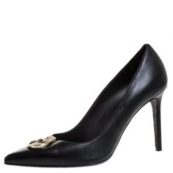 Versace Black Leather Medusa Logo Pointed Toe Pumps Size 41 For Women