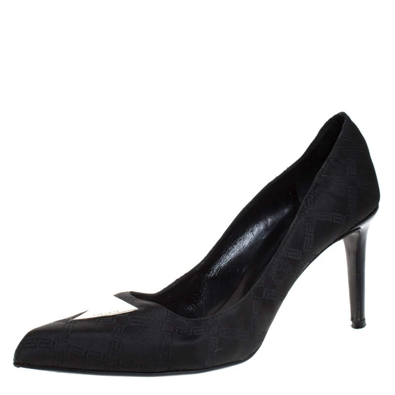 Versace Black Signature Canvas Pointed Toe Pumps Size 40 For Women