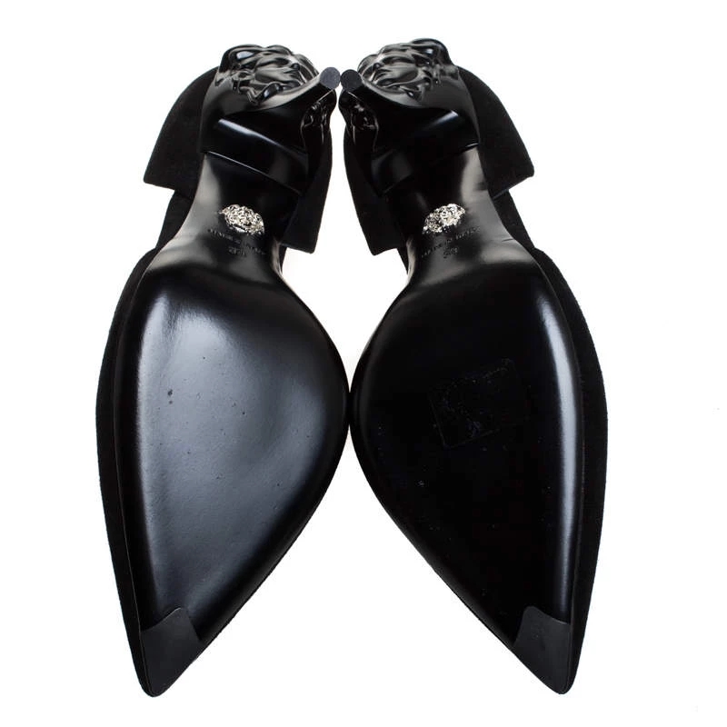 Versace Black Suede Leather Medusa Heel Pointed Toe Pumps Size 39 For Women - Image 6