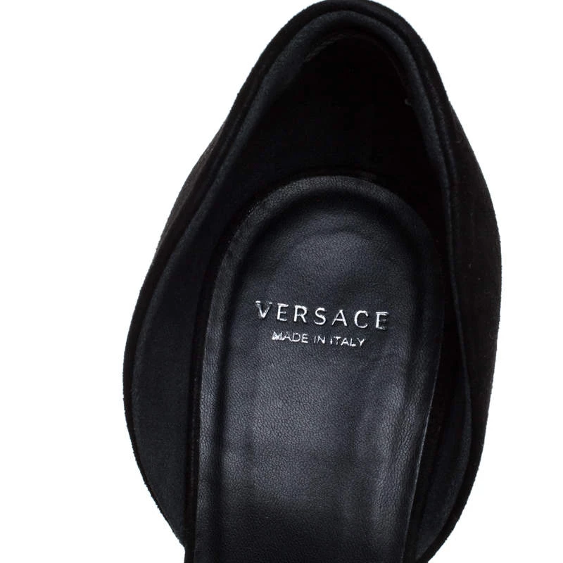 Versace Black Suede Leather Medusa Heel Pointed Toe Pumps Size 39 For Women - Image 7