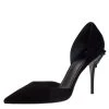 Versace Black Suede Leather Medusa Heel Pointed Toe Pumps Size 39 For Women