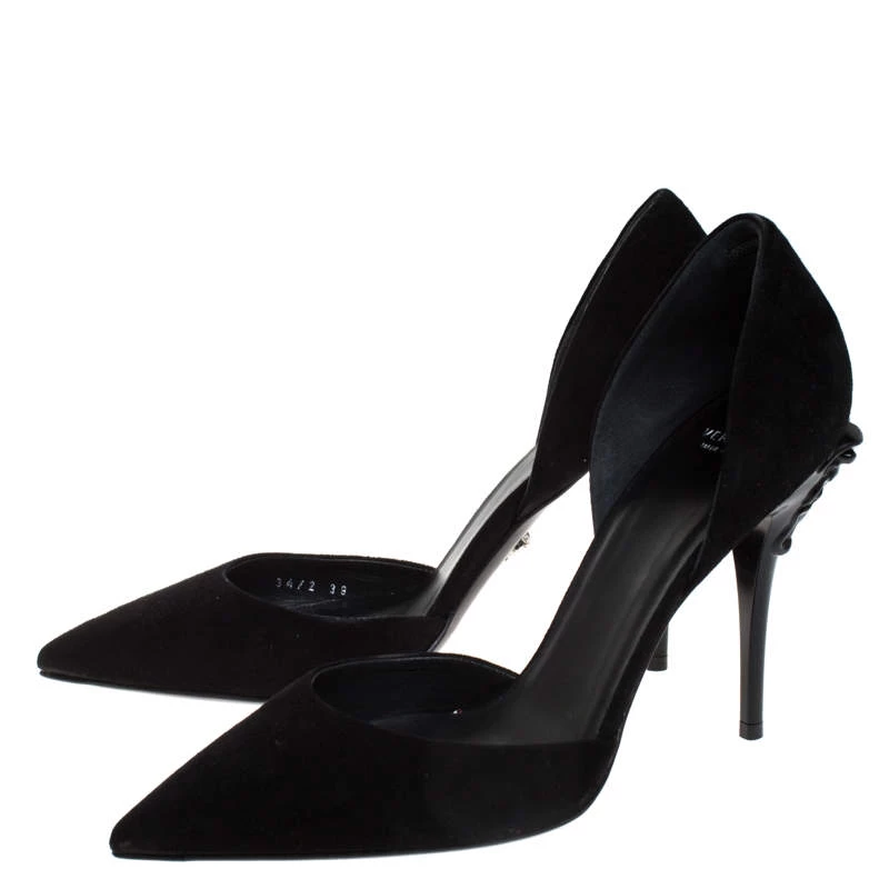 Versace Black Suede Leather Medusa Heel Pointed Toe Pumps Size 39 For Women - Image 4