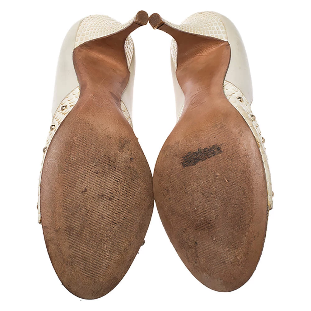 Versace Off-white Python And Leather Open Toe Pumps Size 40 For Women - Image 6