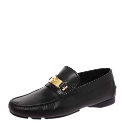 Versace Black Leather Medusa Detail Slip On Loafers Size 40 For Men
