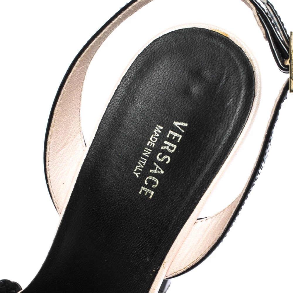 Versace Black Woven Knot Leather And Patent Slingback Platform Sandals Size 36 For Women - Image 7