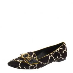 Versace Brown/White Leopard Print Calfhair And Leather Flats Size 39.5 For Women