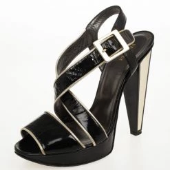 Versace Black Patent Strappy Sandals Size 37 For Women