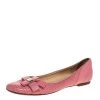 Versace Pink Perforated Leather Bow Embellishment Ballet Flats Size 38 For Women