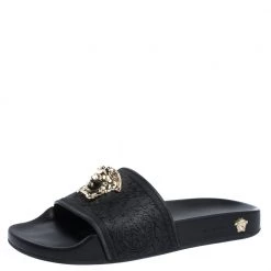 Versace Black Rubber Medusa Flat Slides Size 36 For Women