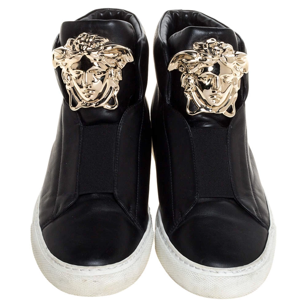 Versace Black Leather Palazzo Medusa High Top Sneakers Size 37 For Women - Image 3