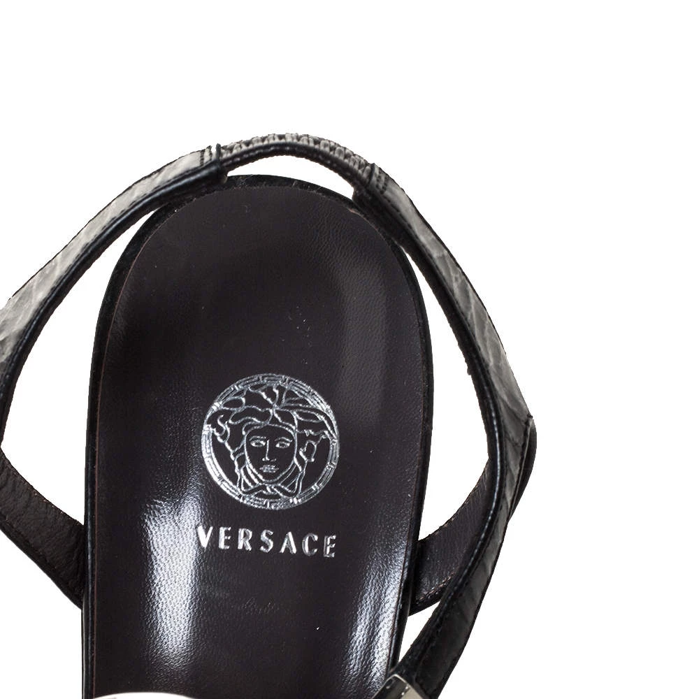 Versace Black Leather Medusa Strappy Ankle Strap Sandals Size 39 For Women - Image 7