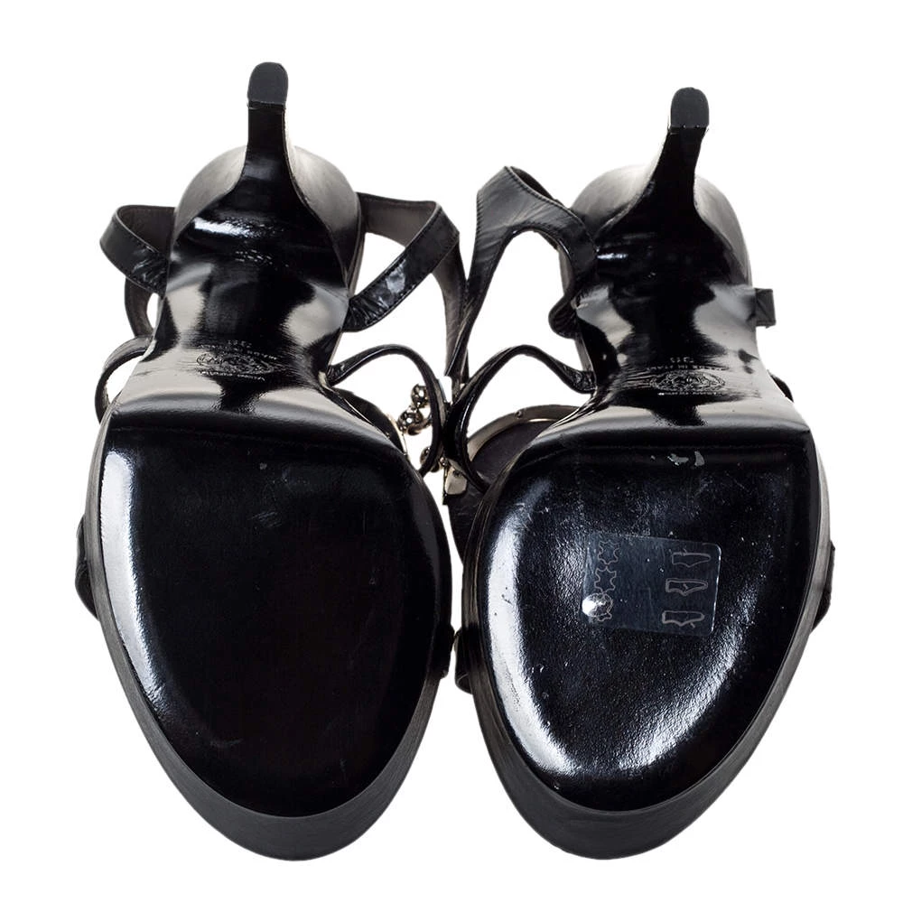 Versace Black Leather Medusa Strappy Ankle Strap Sandals Size 39 For Women - Image 6