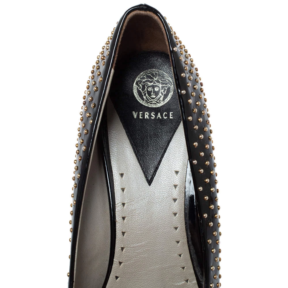 Versace Black Patent Studded Peep Toe Pumps Size 37 For Women - Image 7