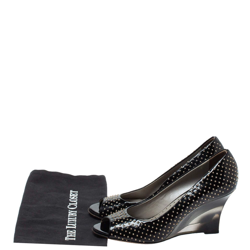 Versace Black Patent Studded Peep Toe Pumps Size 37 For Women - Image 8