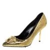 Versace Metallic Gold Textured Leather Medusa Pointed Toe Pumps Size 36 For Women
