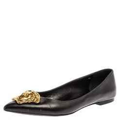 Versace Black Leather Medusa Ballet Flats Size 40 For Women