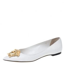 Versace White Leather Medusa Pointed Toe Ballet Flats Size 38 For Women
