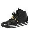 Versace Black Leather And Suede Medusa Strap High Top Sneakers Size 40 For Women