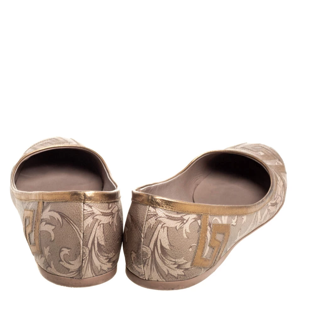 Versace Gold/Brown Leather Ballet Flats Size 39 For Women - Image 5