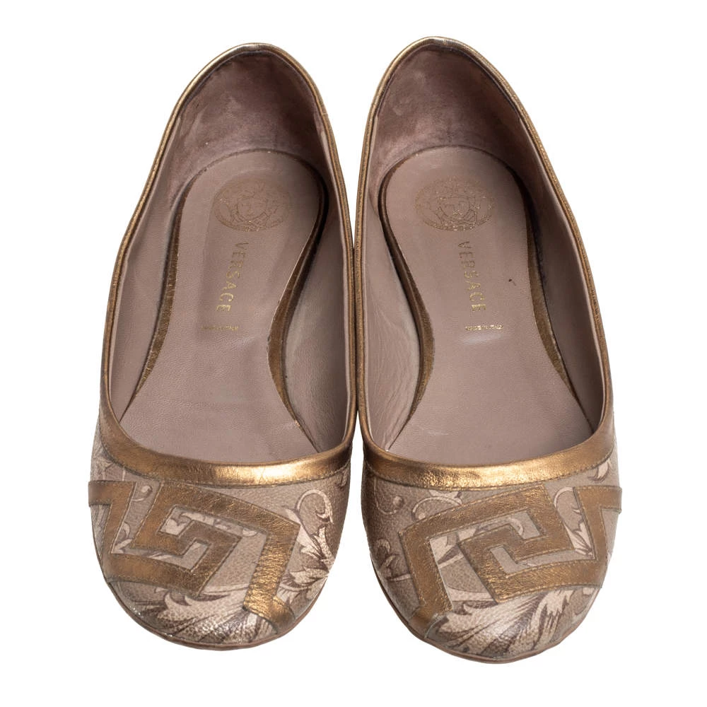 Versace Gold/Brown Leather Ballet Flats Size 39 For Women - Image 3