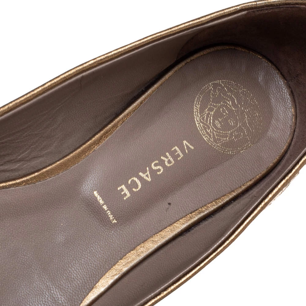 Versace Gold/Brown Leather Ballet Flats Size 39 For Women - Image 7