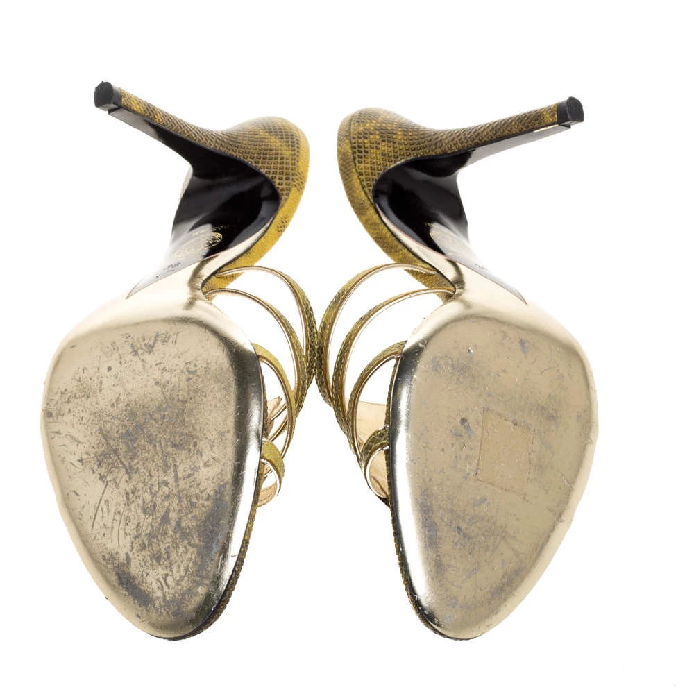 Versace Yellow Lizard Crystal Embellished Slide Sandals Size 38 For Women - Image 6