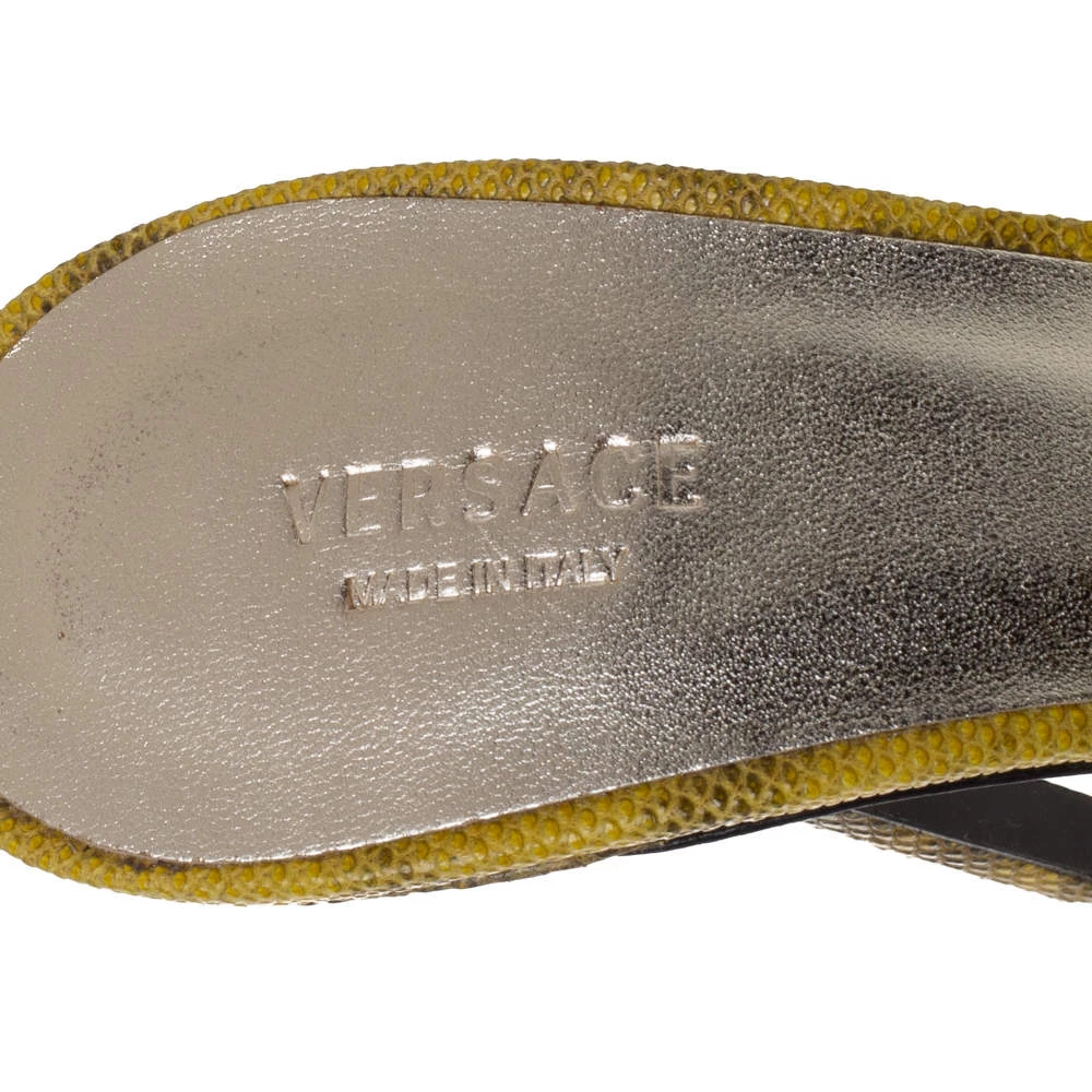 Versace Yellow Lizard Crystal Embellished Slide Sandals Size 38 For Women - Image 7