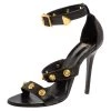 Versace Black Leather Medusa Studded Ankle Cuff Open Toe Sandals Size 37.5 For Women