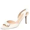 Versace Off White Patent Leather Slingback Sandals Size 40 For Women