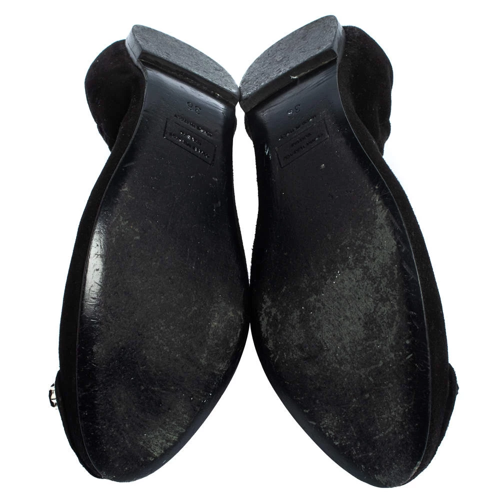 Versace Black Suede Embellished Scrunch Ballet Flats Size 36 For Women - Image 6
