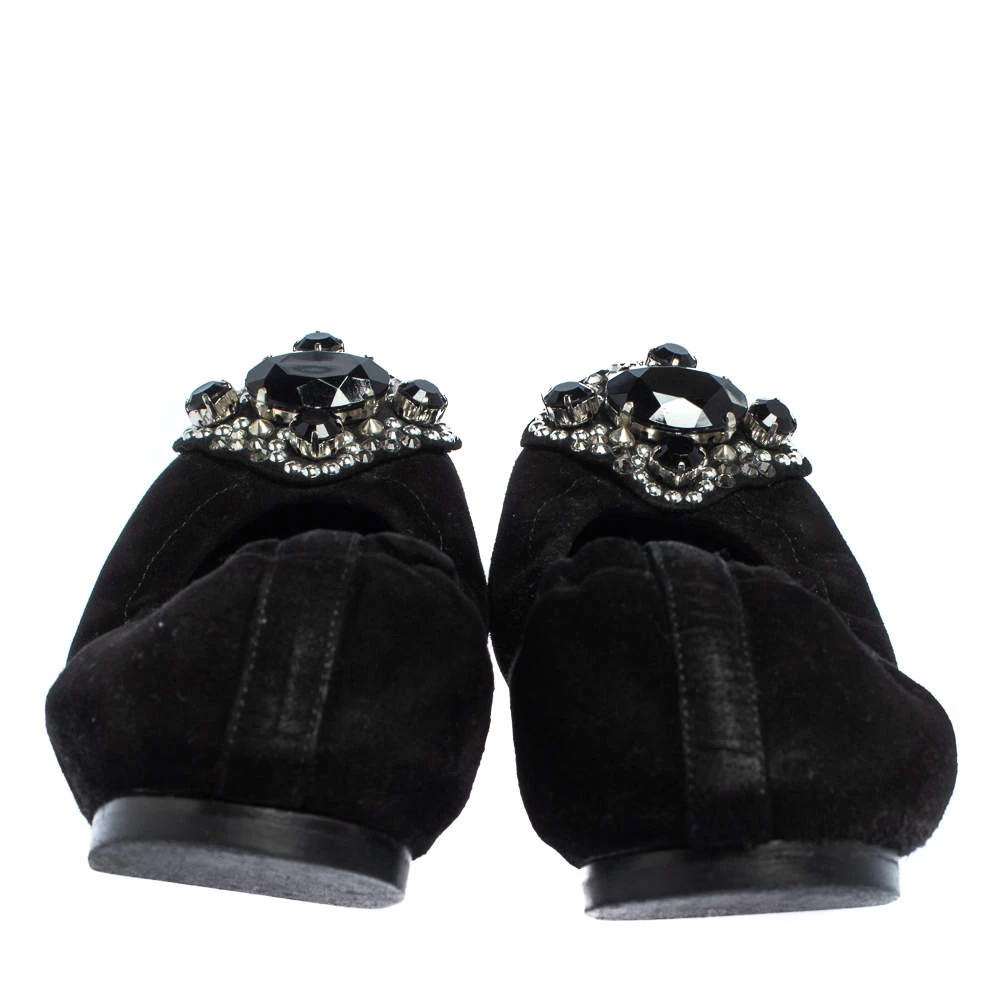 Versace Black Suede Embellished Scrunch Ballet Flats Size 36 For Women - Image 5