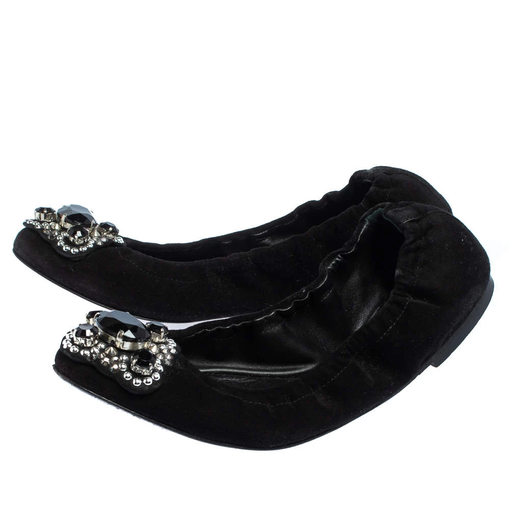 Versace Black Suede Embellished Scrunch Ballet Flats Size 36 For Women - Image 4