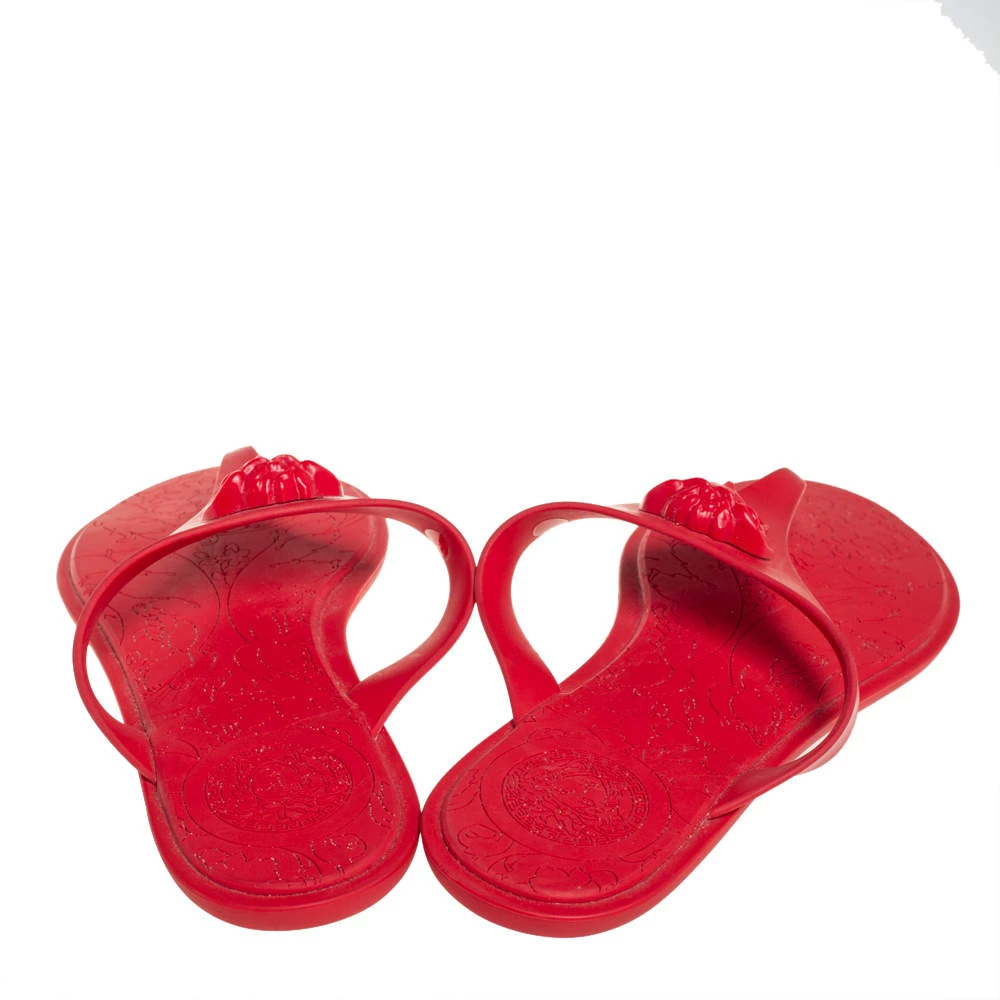 Versace Red Rubber Medusa Thong Flat Sandals Size 39 For Women - Image 5