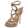 Versace Grey Satin Crystal Embellished Ankle Strap Sandals Size 37 For Women