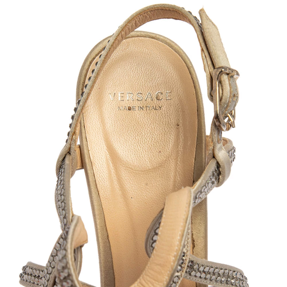 Versace Grey Satin Crystal Embellished Ankle Strap Sandals Size 37 For Women - Image 7