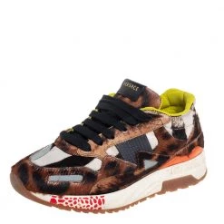 Versace Multicolor Animal Print Fur And Leather Sneakers Size 36 For Women