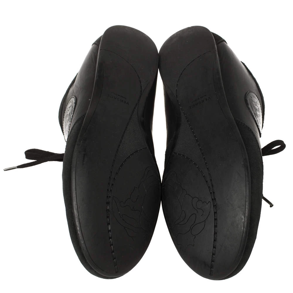 Versace Black Suede And Soft Leather Medusa Lace Up Sneakers Size 39 For Women - Image 6